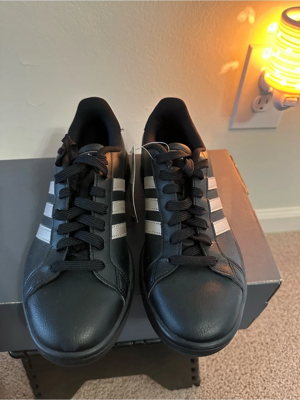 adidas Grand Court Base, Women’s Black Sneakers with Silver 3-Stripes Size 71/2